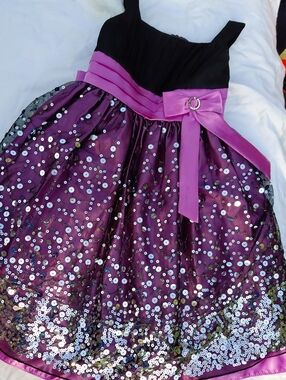 Love Black and Purple Sequin Girls' Formal Dress with Satin Bow